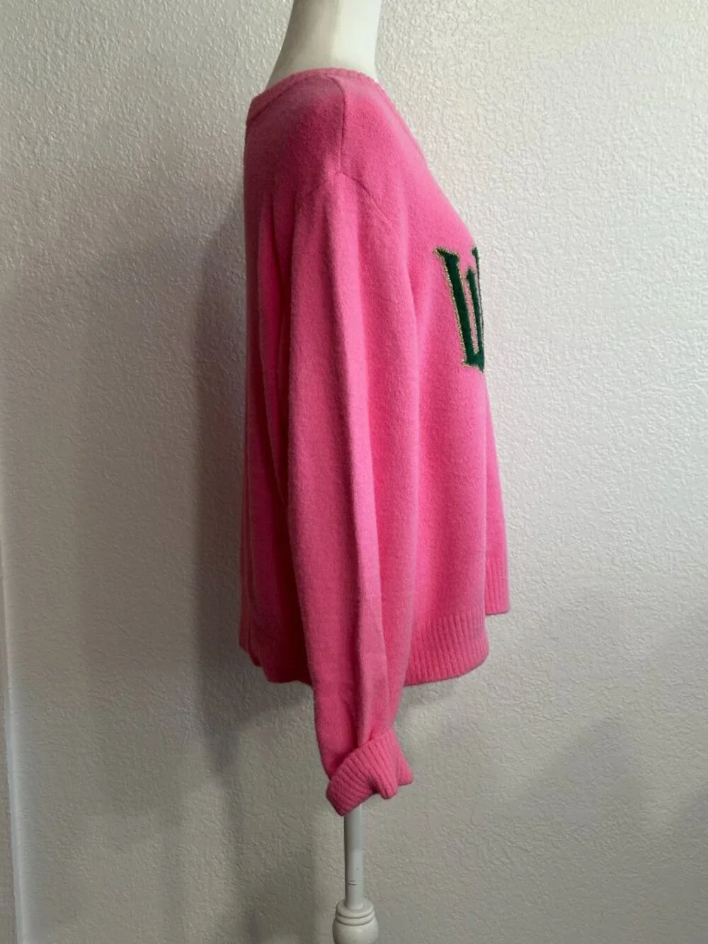 Wicked Pink Graphic Sweater Women’s Oversized Crewneck Knit Pullover Cozy Statem - Picture 4 of 5